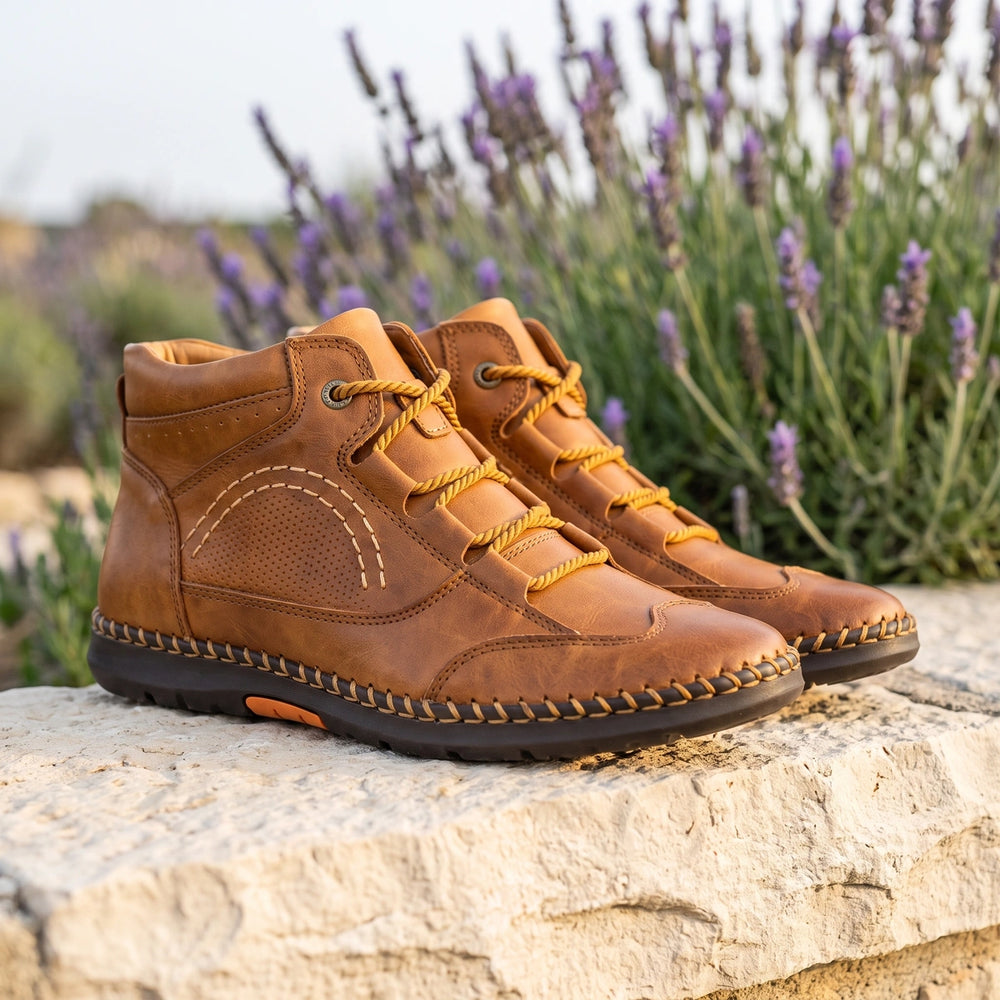 Balthazar Whipstitched Leather High Top Chukkas - Tan