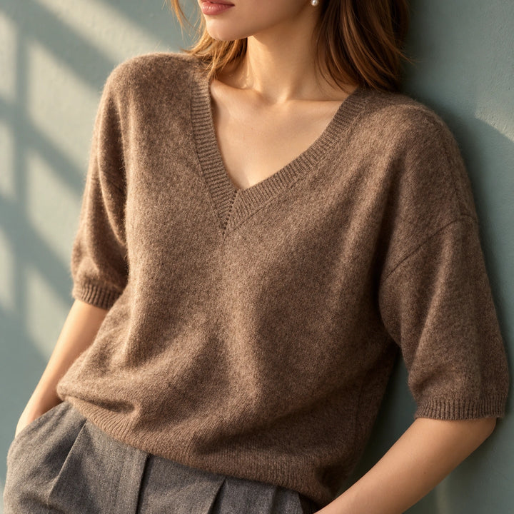 Barbara Cashmere Relaxed V-Neck Sweater - Brown