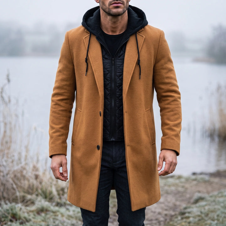 Barclay Hooded Wool Overcoat - Cognac