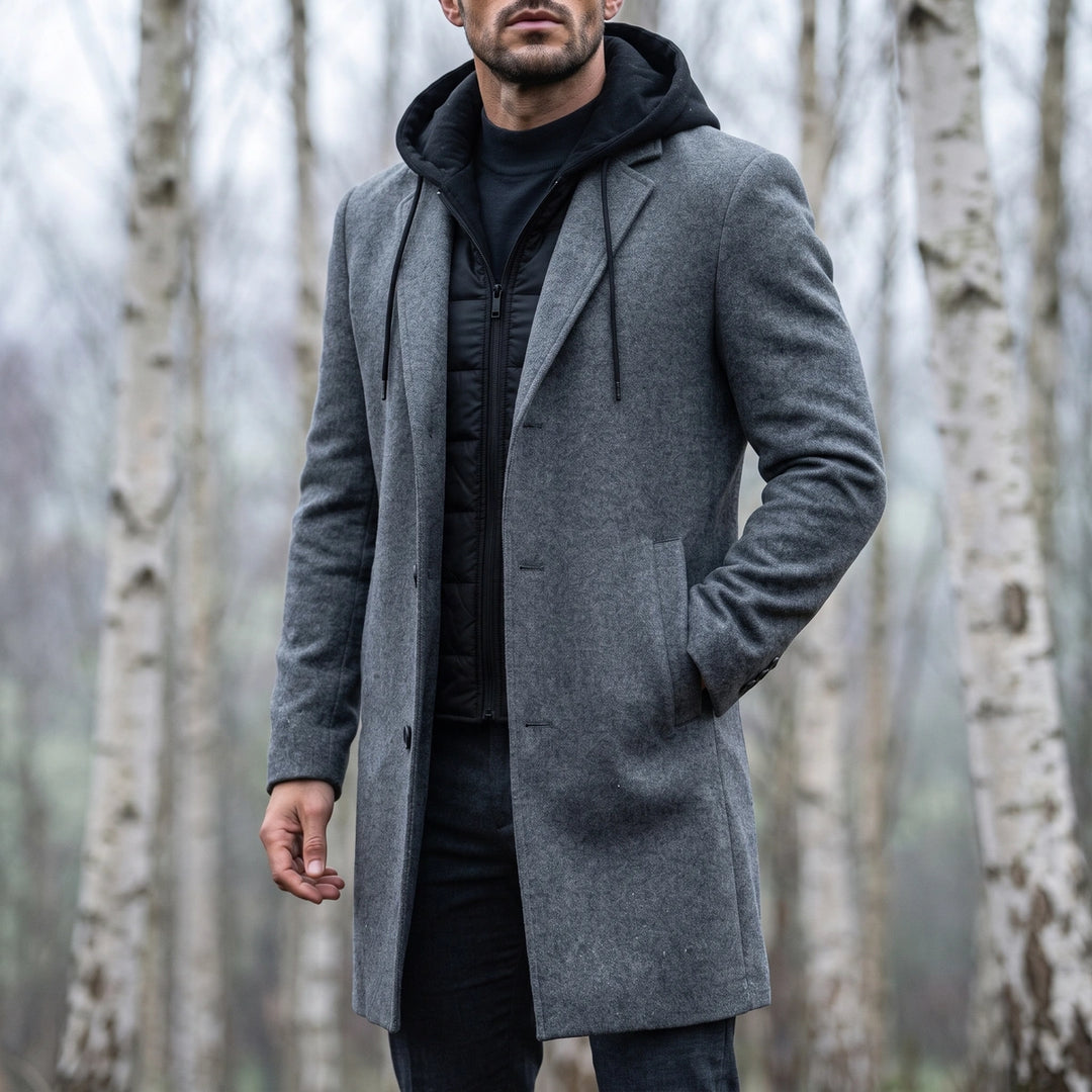 Barclay Hooded Wool Overcoat - Gray