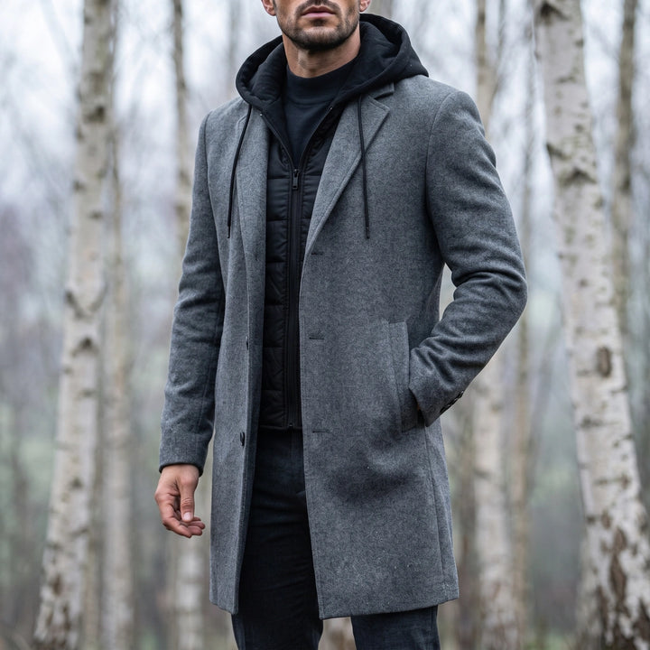 Barclay Hooded Wool Overcoat - Gray