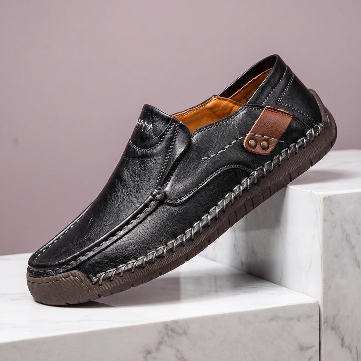 Bartholomew Whipstitch Moc Toe Leather Loafers - Black