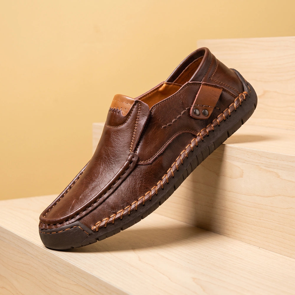 Bartholomew Whipstitch Moc Toe Leather Loafers - Dark Brown
