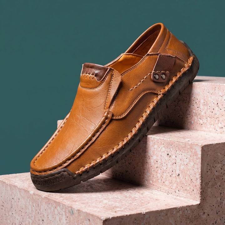 Bartholomew Whipstitch Moc Toe Leather Loafers - Light Brown