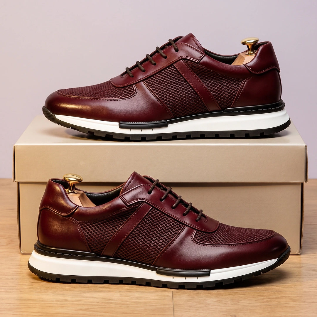 Bernard Cowhide Mesh Dress Sneakers - Burgundy