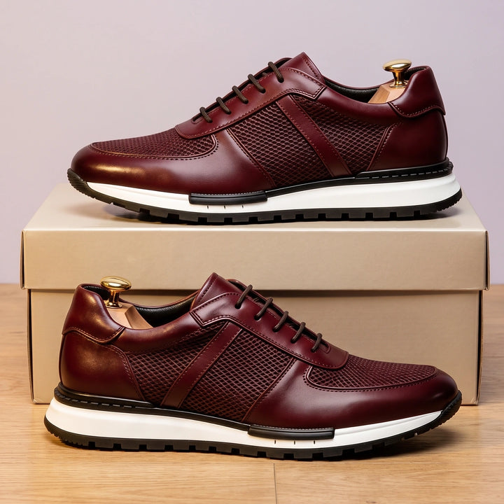 Bernard Cowhide Mesh Dress Sneakers - Burgundy