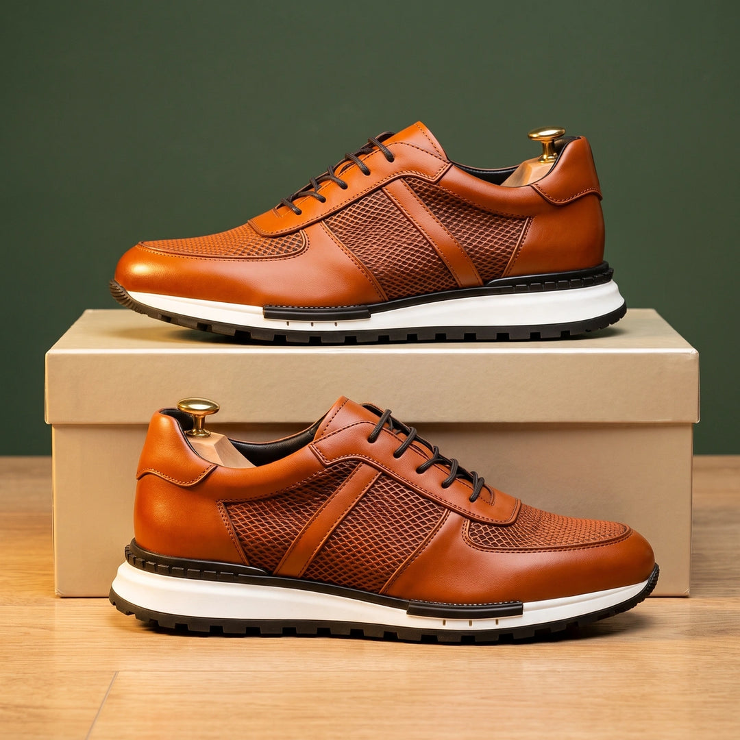 Bernard Cowhide Mesh Dress Sneakers - Orange Brown