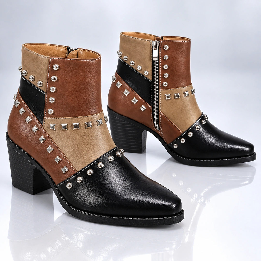 Bertille Studded Western Boots - Black