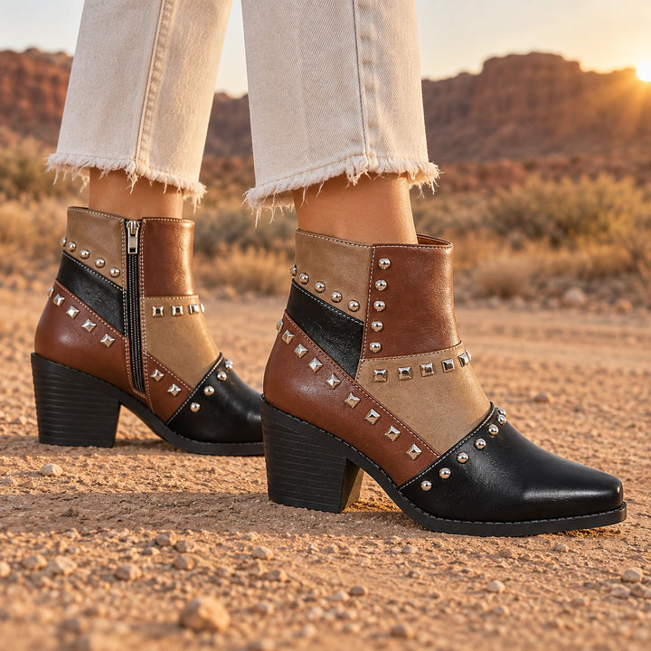 Bertille Studded Western Boots - Black