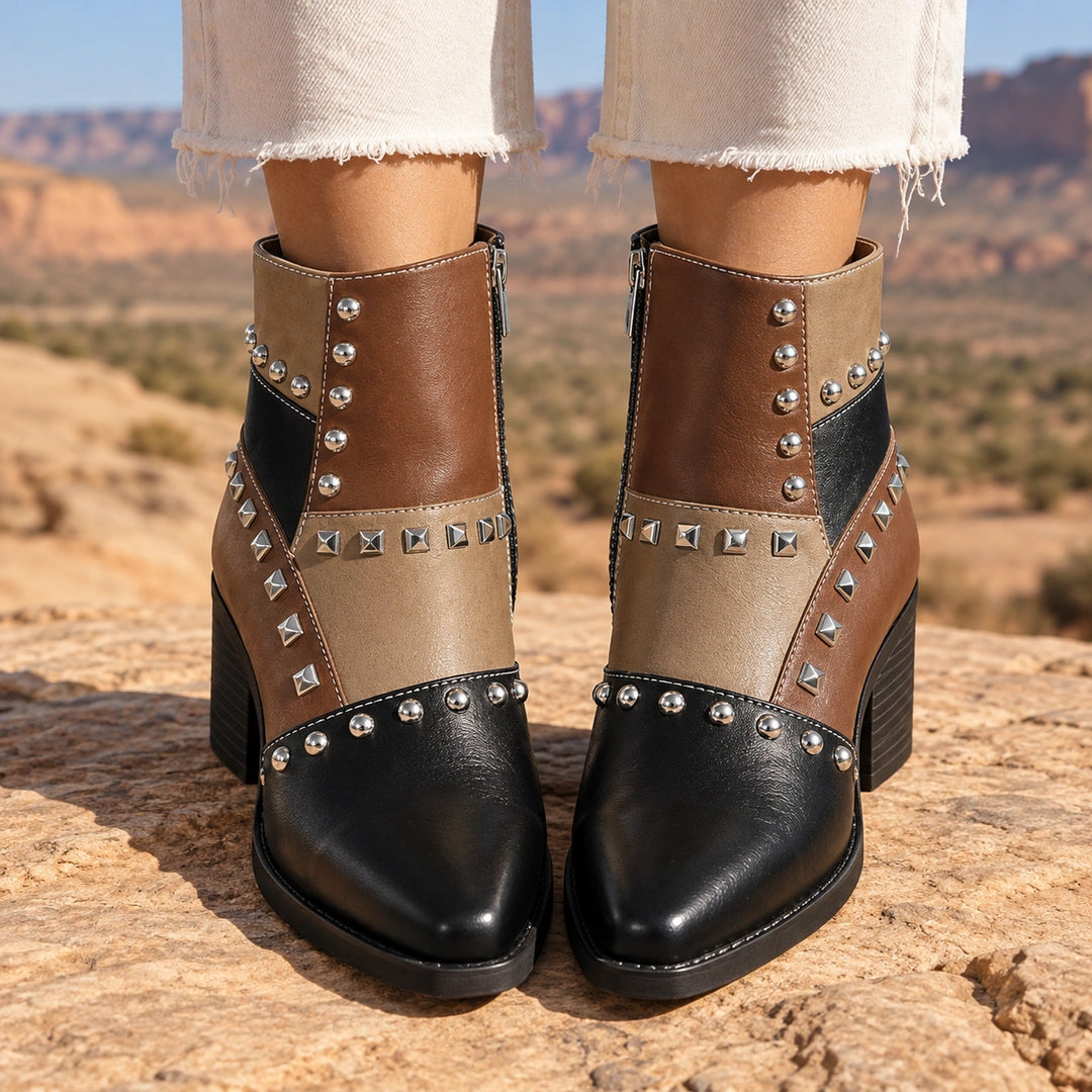 Bertille Studded Western Boots - Black