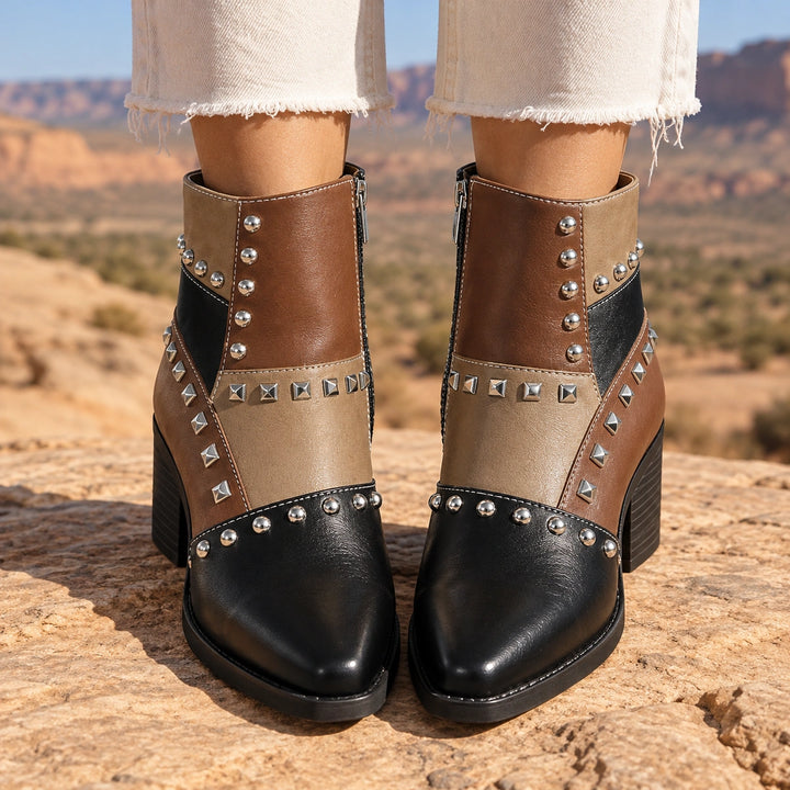 Bertille Studded Western Boots - Black