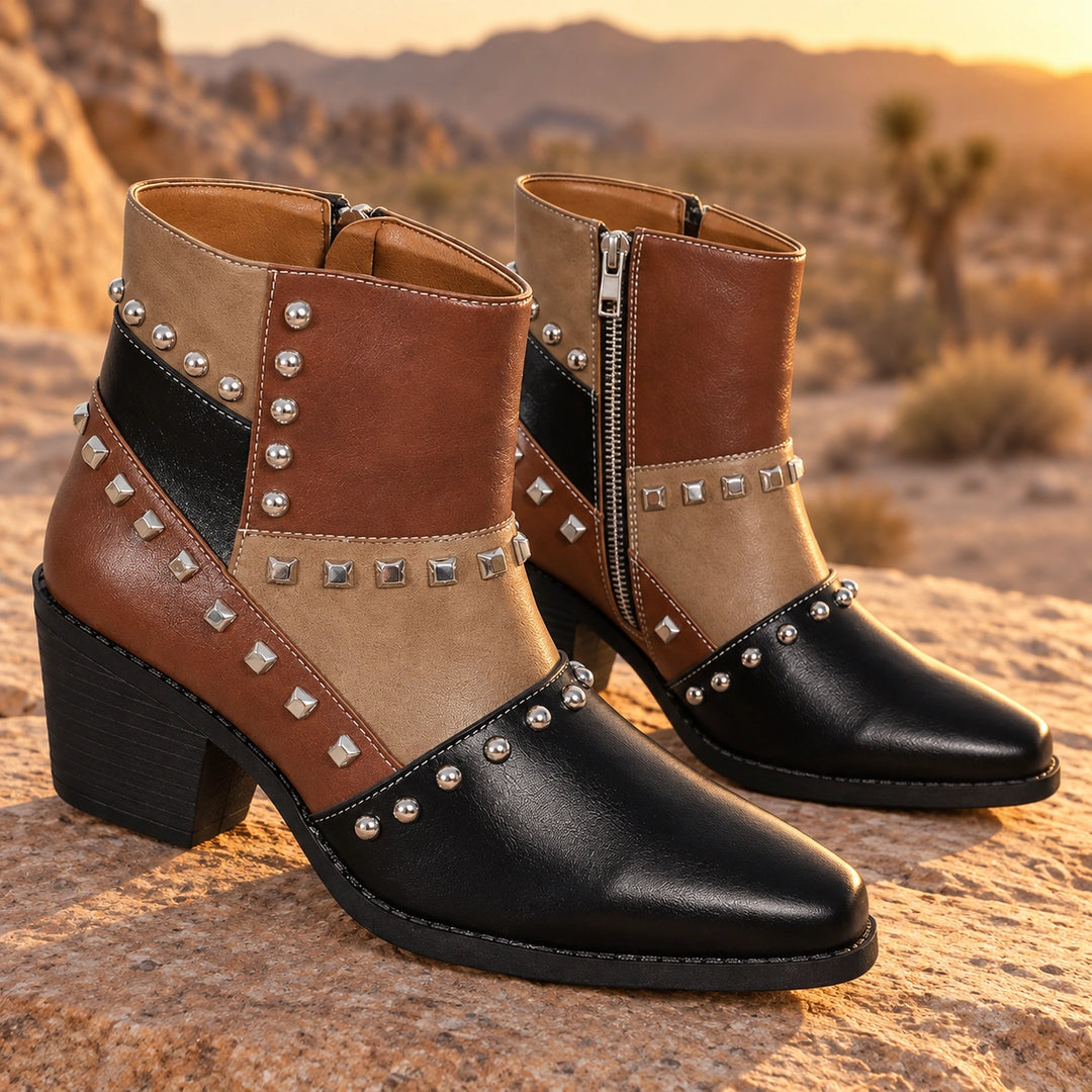 Bertille Studded Western Boots - Black