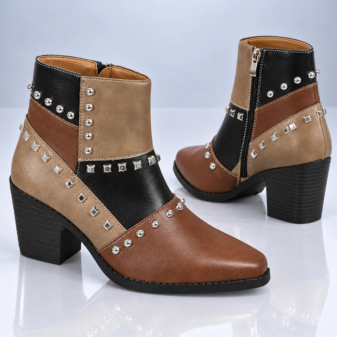 Bertille Studded Western Boots - Brown