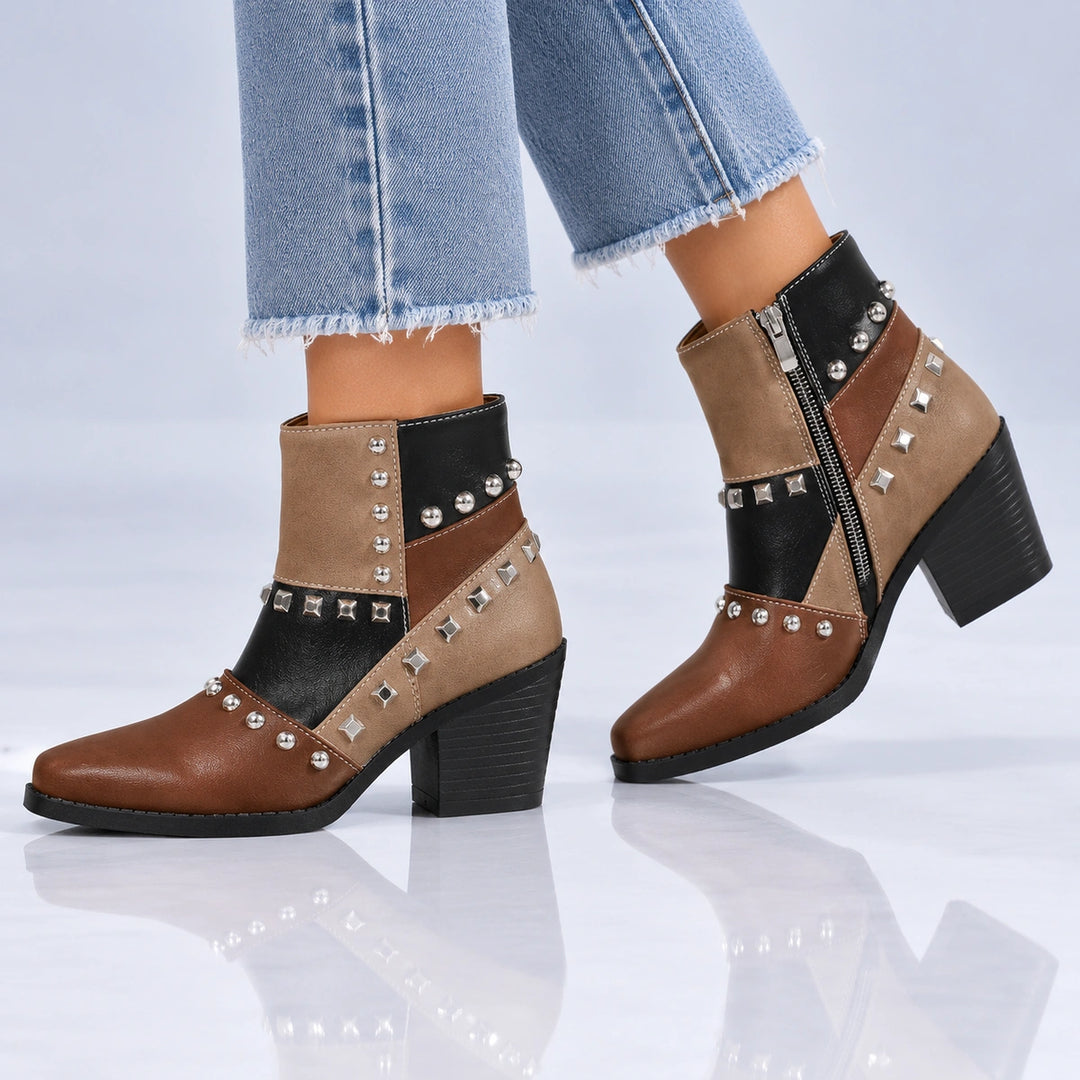 Bertille Studded Western Boots - Brown