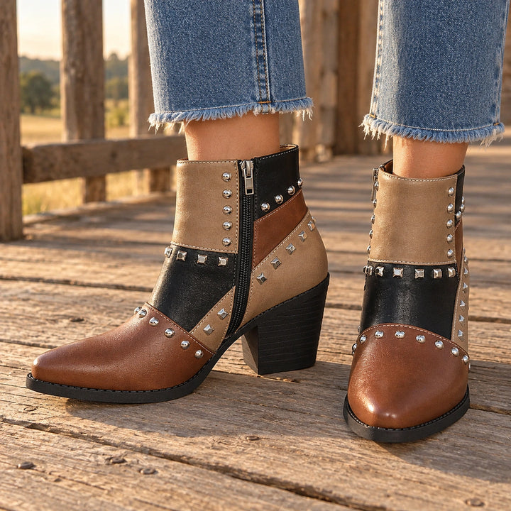 Bertille Studded Western Boots - Brown