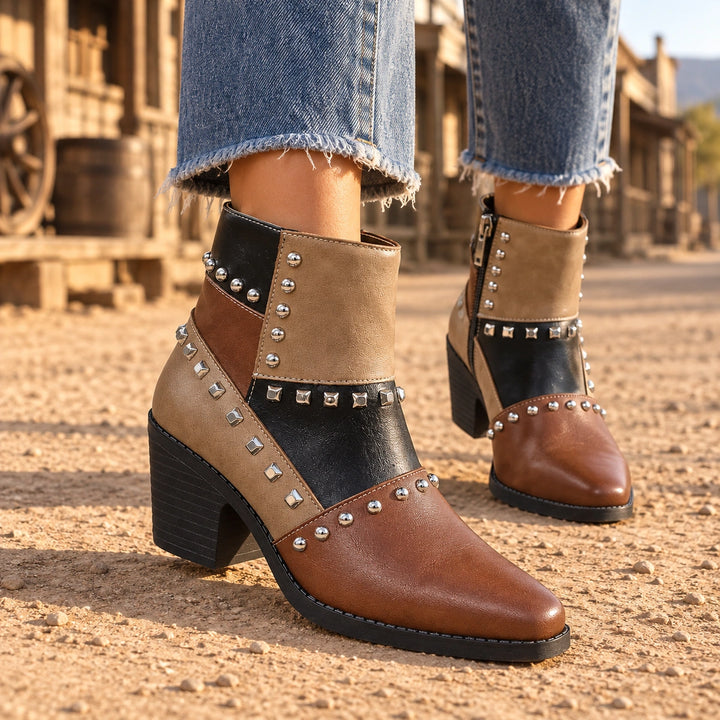Bertille Studded Western Boots - Brown