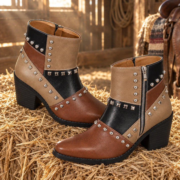 Bertille Studded Western Boots - Brown