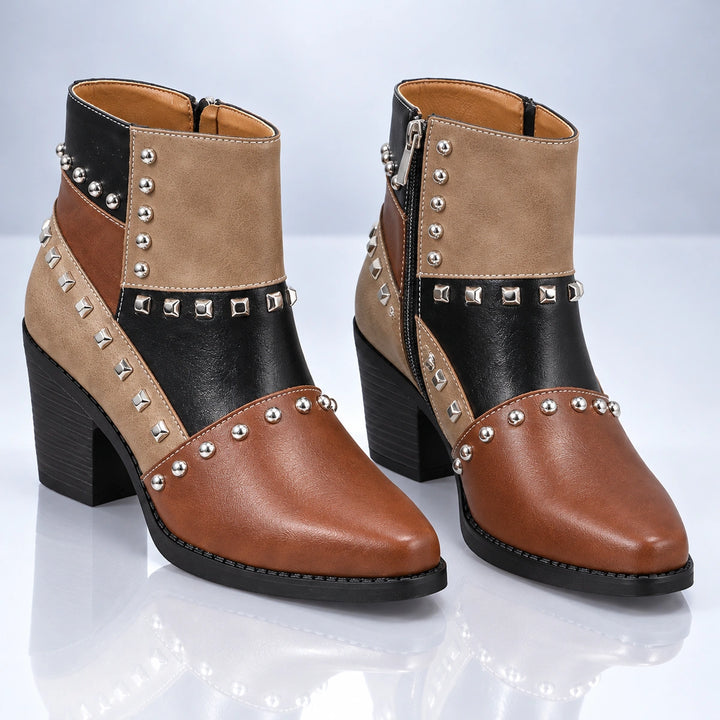 Bertille Studded Western Boots - Brown
