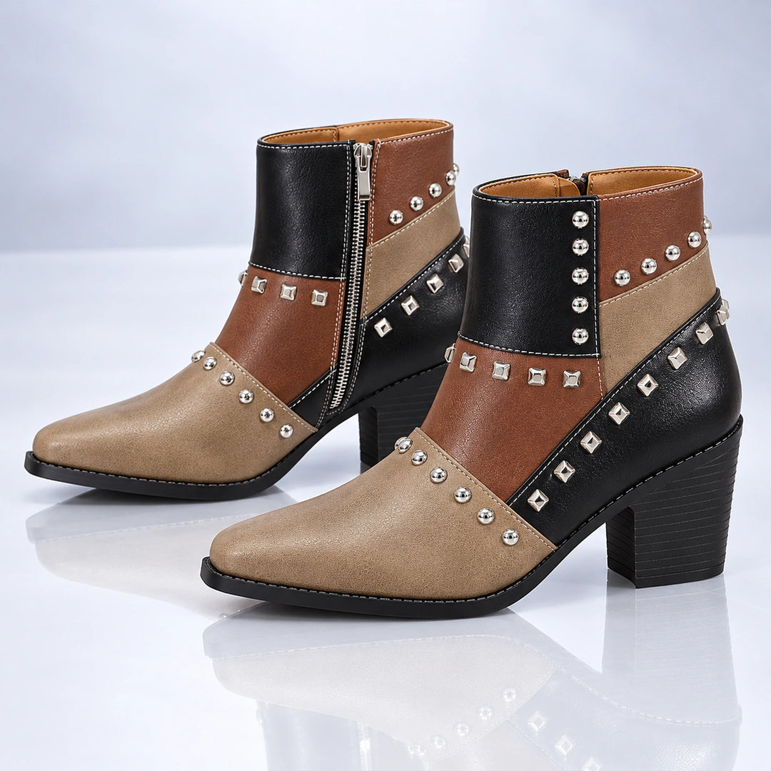 Bertille Studded Western Boots - Khaki
