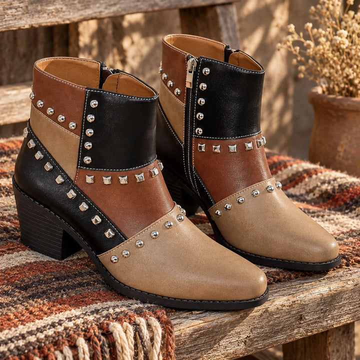 Bertille Studded Western Boots - Khaki