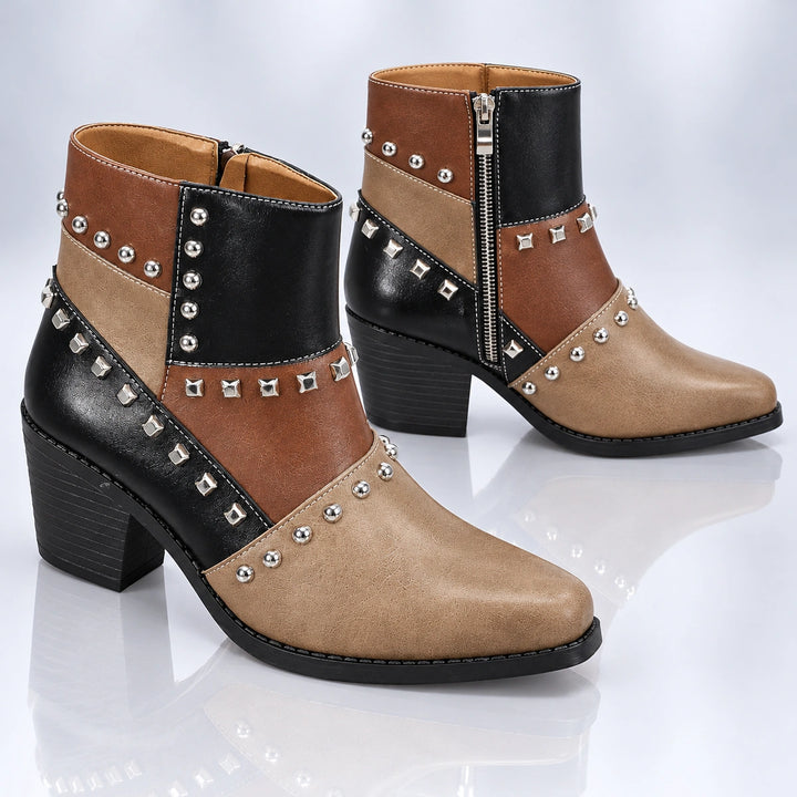 Bertille Studded Western Boots - Khaki