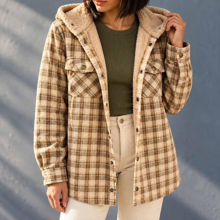 Beverly Brushed Flannel Plaid Sherpa Shacket - Brown