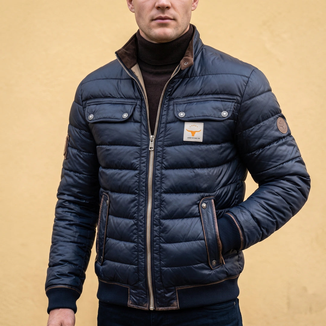 Bogdan Channel Quilted Puffer Bomber Jacket - Navy Blue