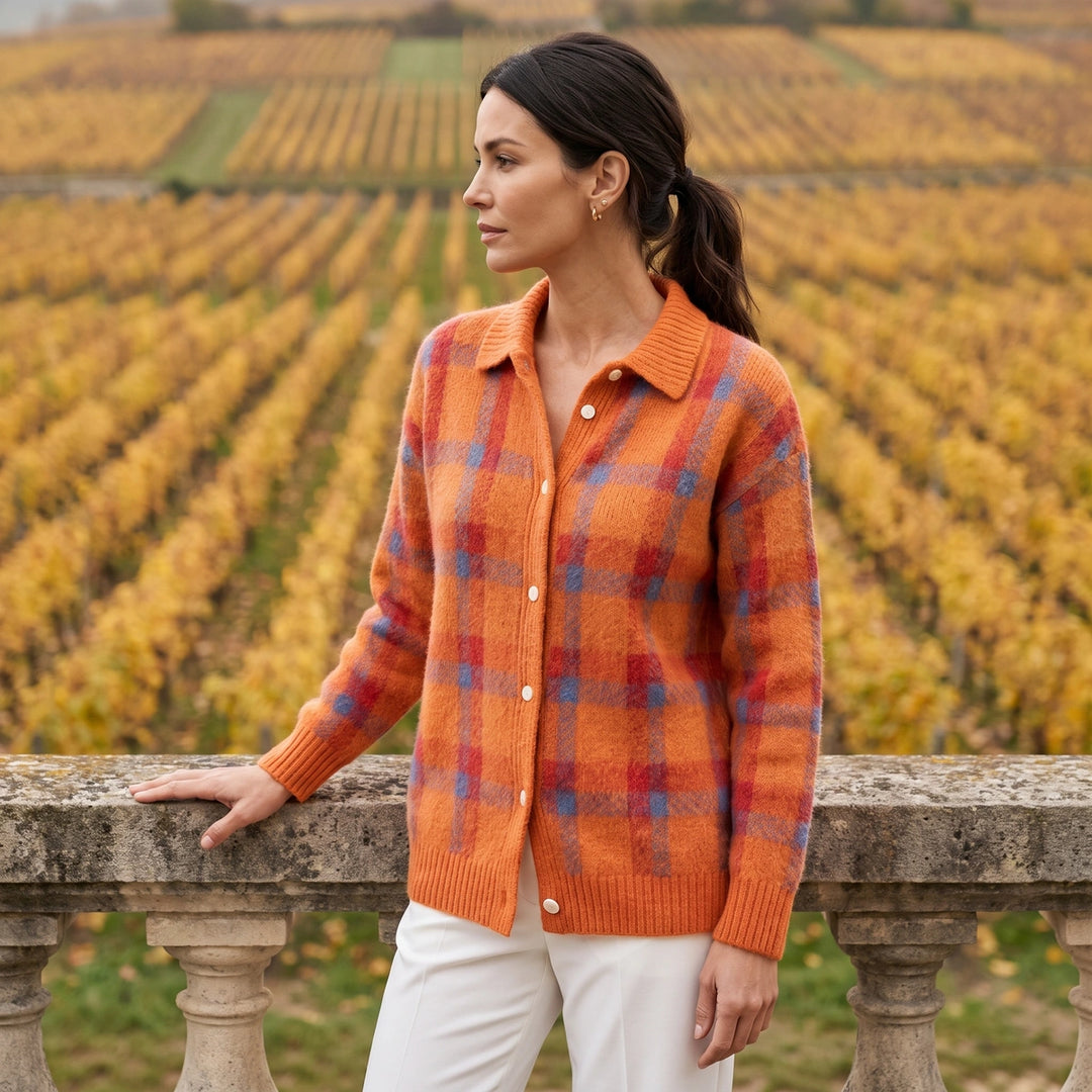 Briony Plaid Brushed Knit Shacket - Orange