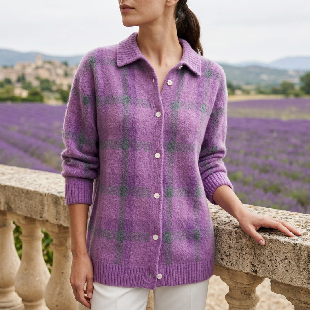 Briony Plaid Brushed Knit Shacket - Purple