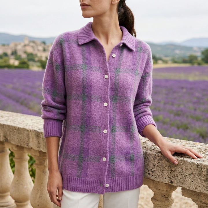 Briony Plaid Brushed Knit Shacket - Purple