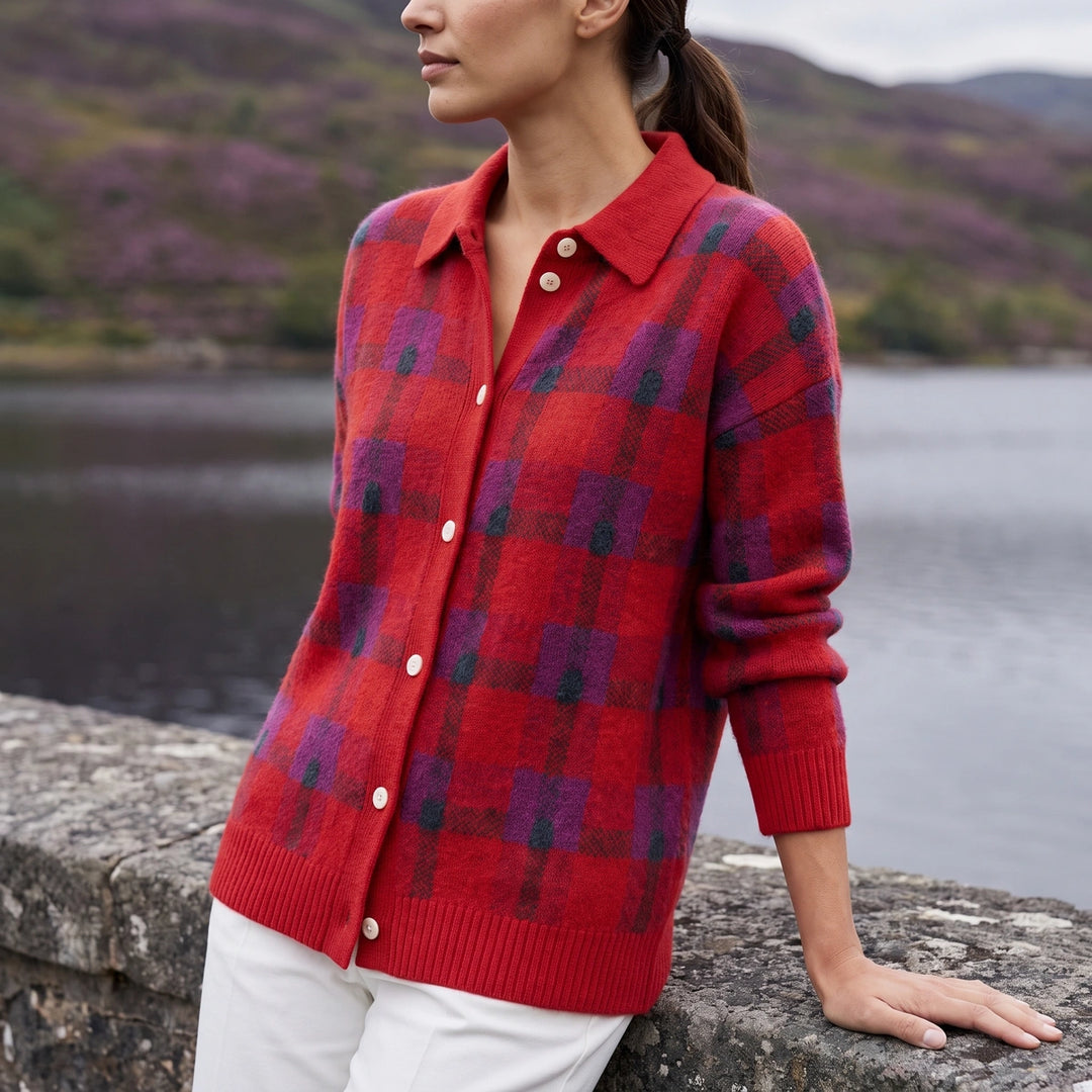 Briony Plaid Brushed Knit Shacket - Red