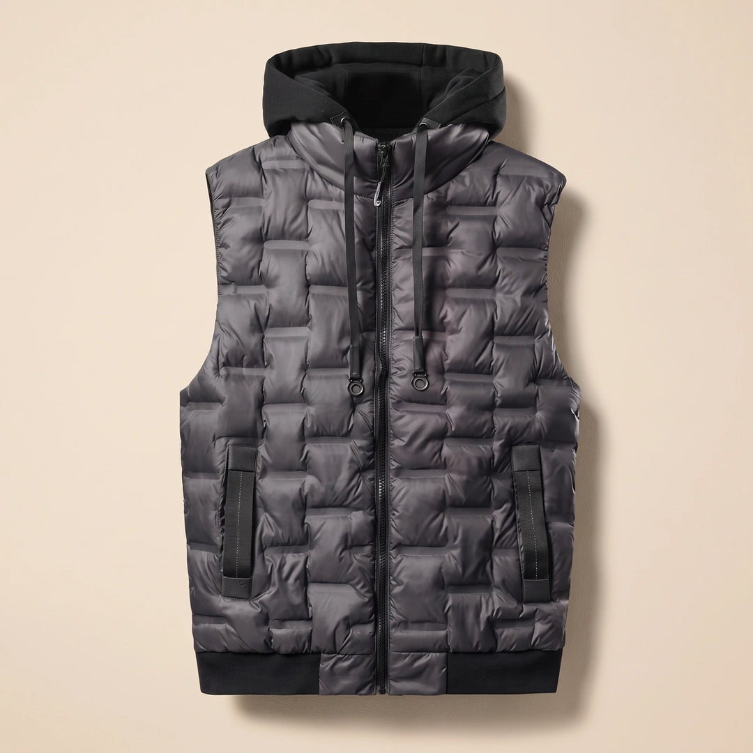 Calder Quilted Hooded Puffer Vest - Gray