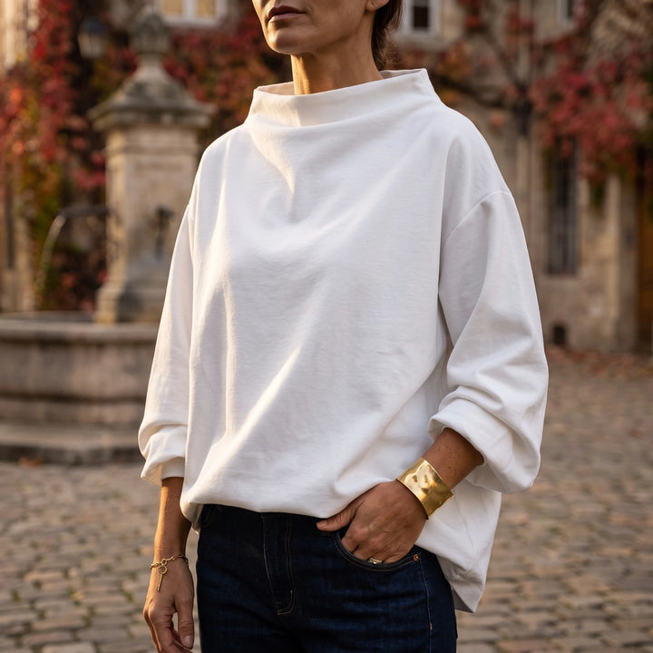 Calista Draped Funnel Neck Top - White