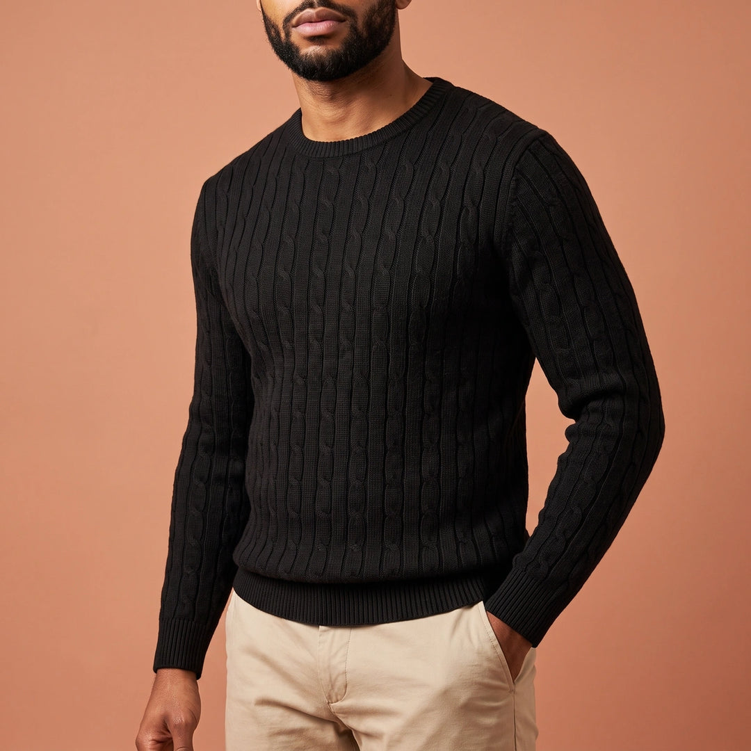 Callum Cable Knit Crew Sweater - Black