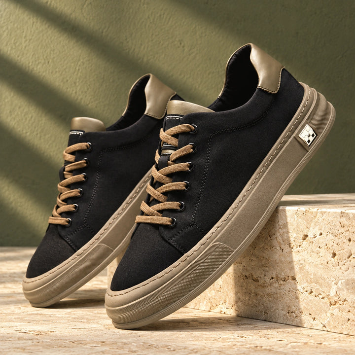 Carl Canvas Contrast Heel Low Top Sneakers - Obsidian Black