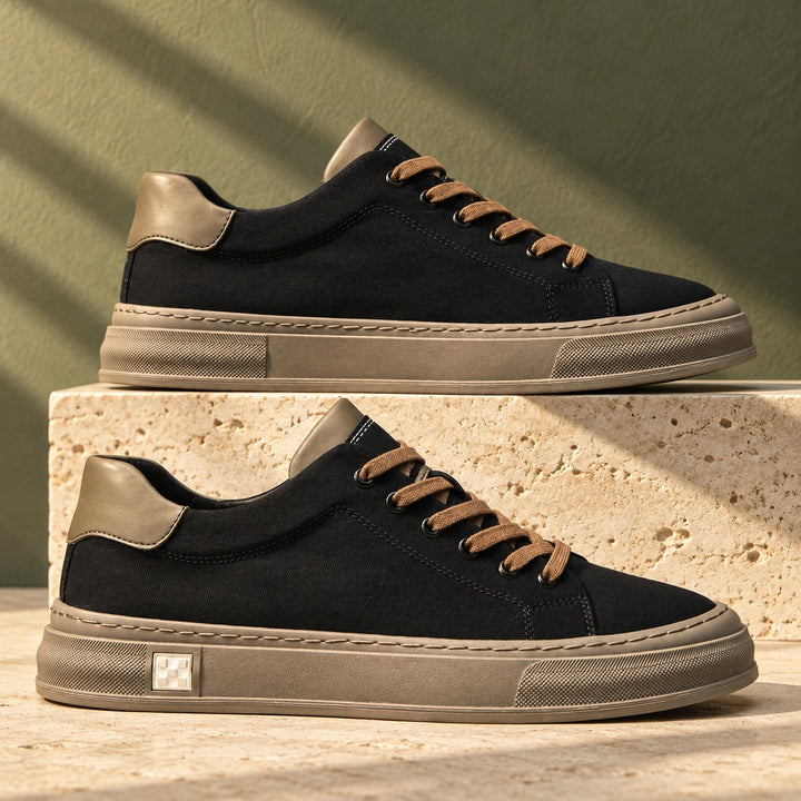 Carl Canvas Contrast Heel Low Top Sneakers - Obsidian Black