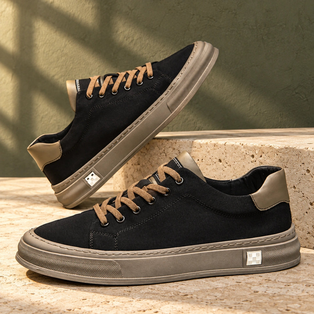 Carl Canvas Contrast Heel Low Top Sneakers - Obsidian Black