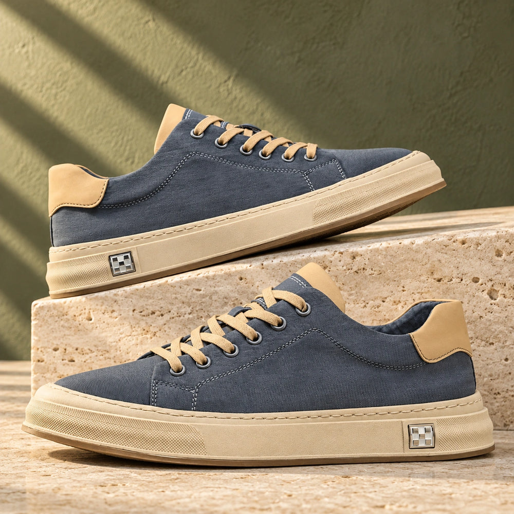 Carl Canvas Contrast Heel Low Top Sneakers - Ocean Mist