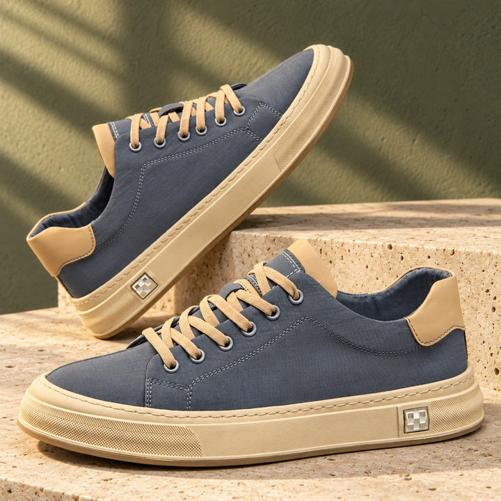 Carl Canvas Contrast Heel Low Top Sneakers - Ocean Mist