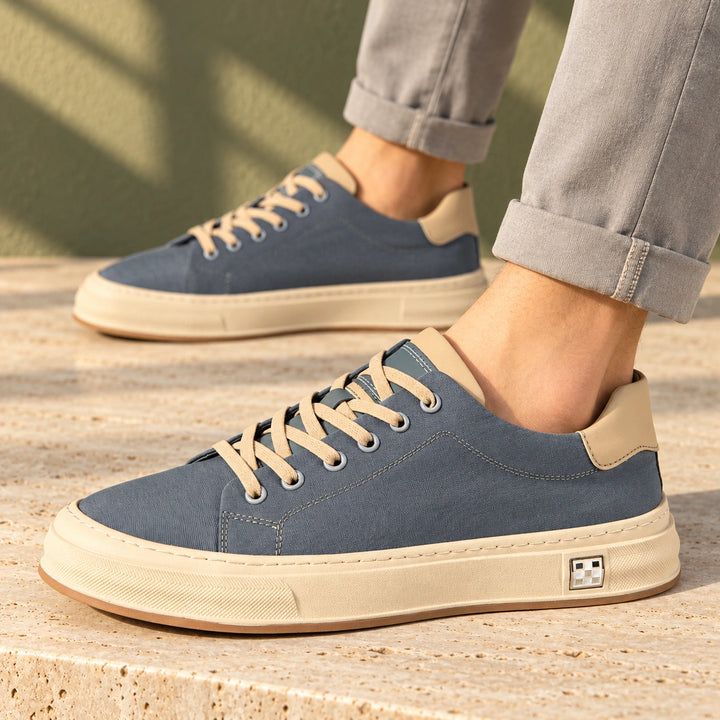 Carl Canvas Contrast Heel Low Top Sneakers - Ocean Mist