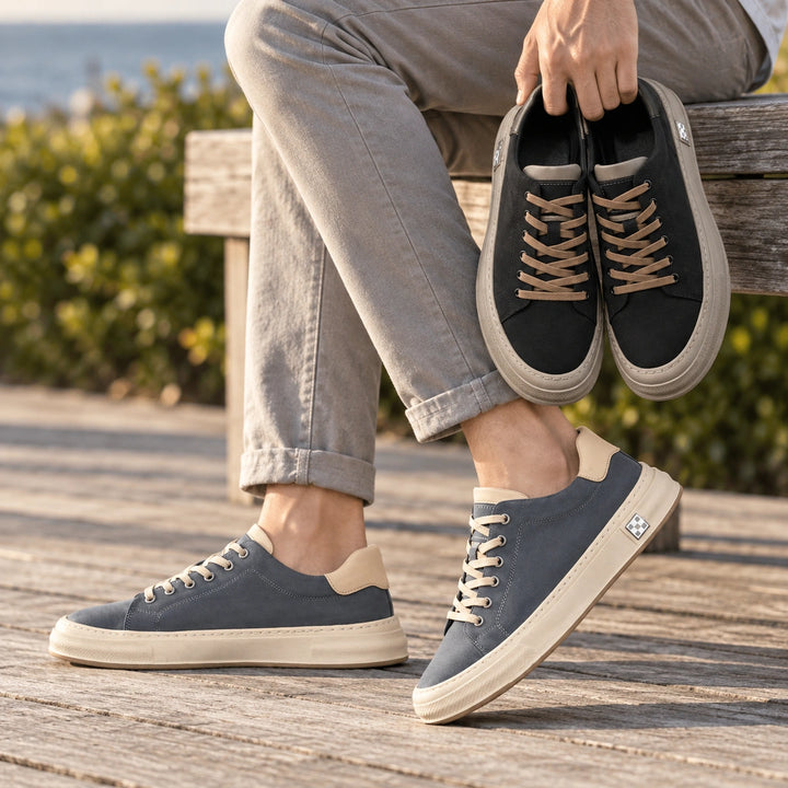 Carl Canvas Contrast Heel Low Top Sneakers - Ocean Mist