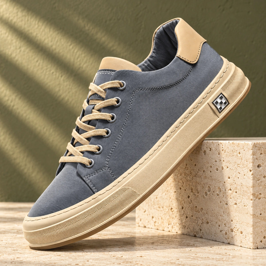Carl Canvas Contrast Heel Low Top Sneakers - Ocean Mist