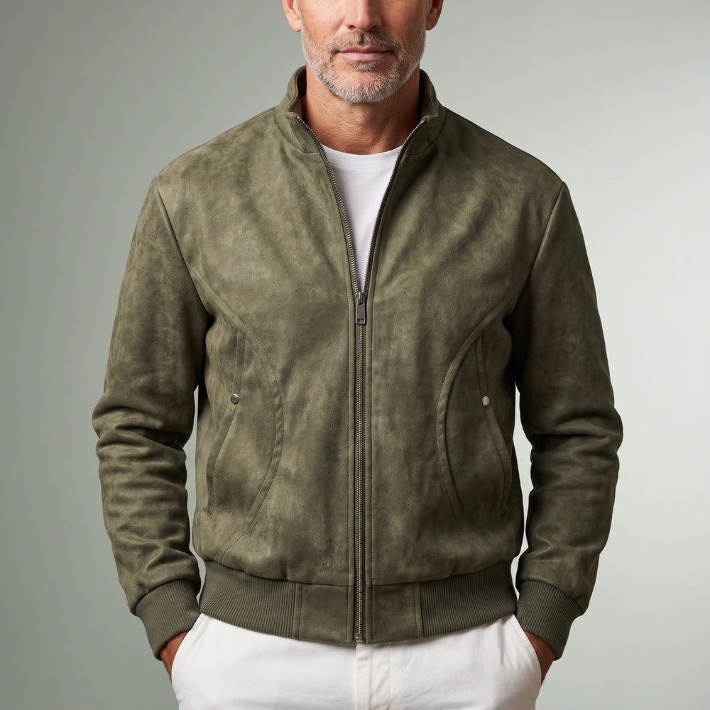 Casimir Washed Vegan Leather Bomber Jacket - Olive