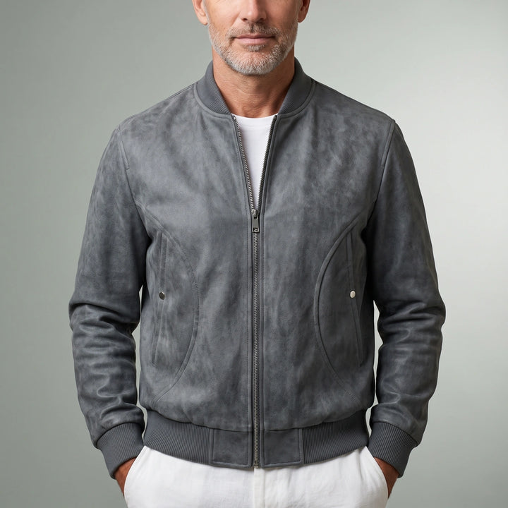 Casimir Washed Vegan Leather Bomber Jacket - Gray