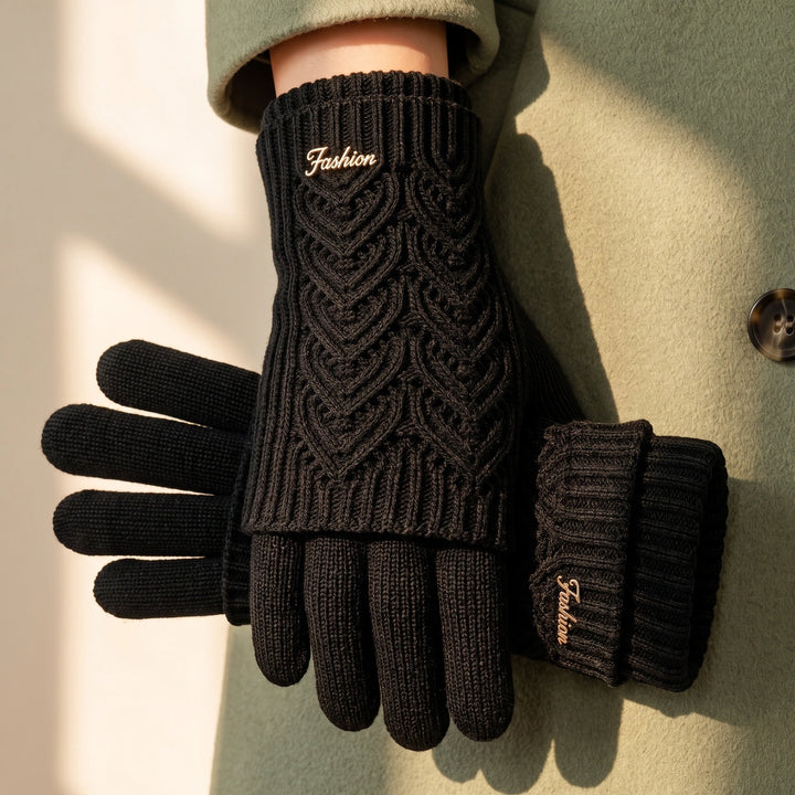 Chelsea Heart Knit Cashmere Gloves - Black
