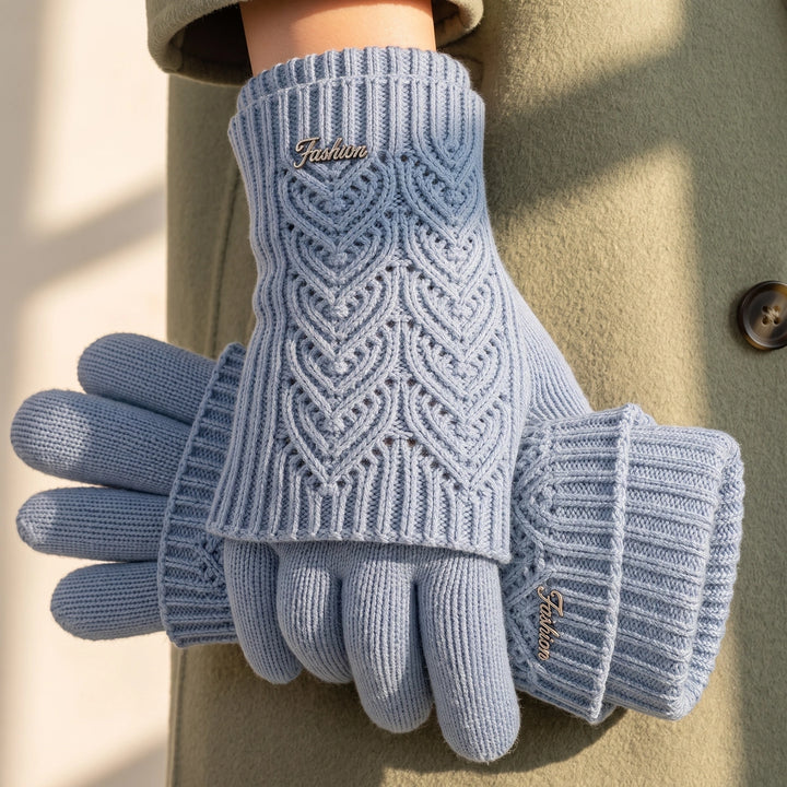 Chelsea Heart Knit Cashmere Gloves - Blue