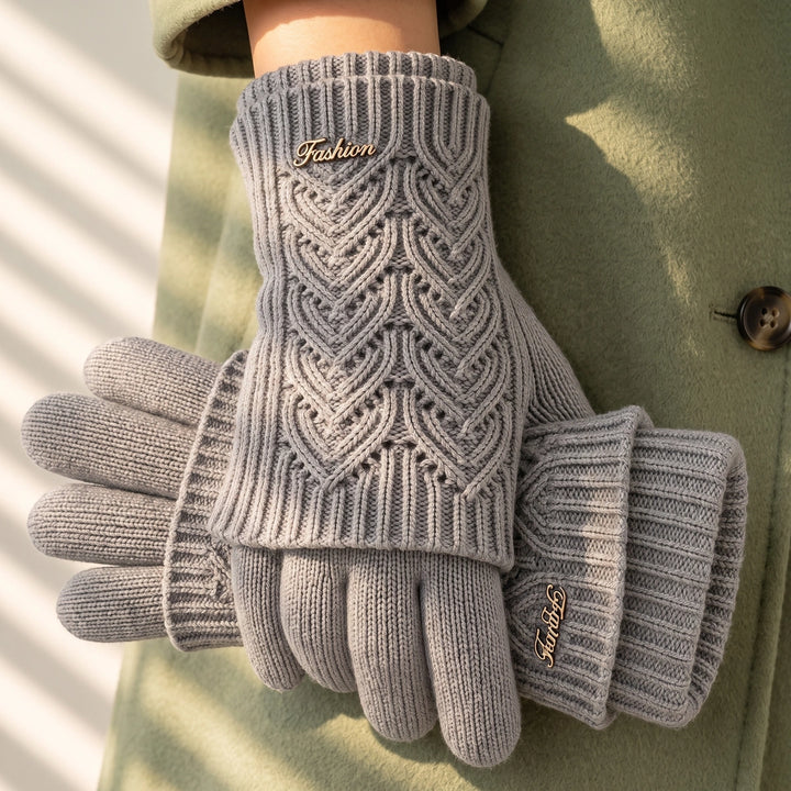 Chelsea Heart Knit Cashmere Gloves - Gray