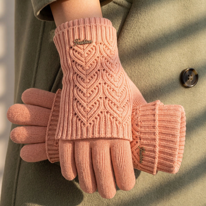 Chelsea Heart Knit Cashmere Gloves - Pink
