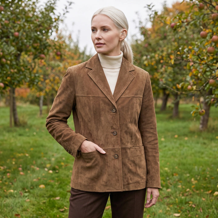 Cinzia Velvety Suede Tailored Blazer Jacket - Brown