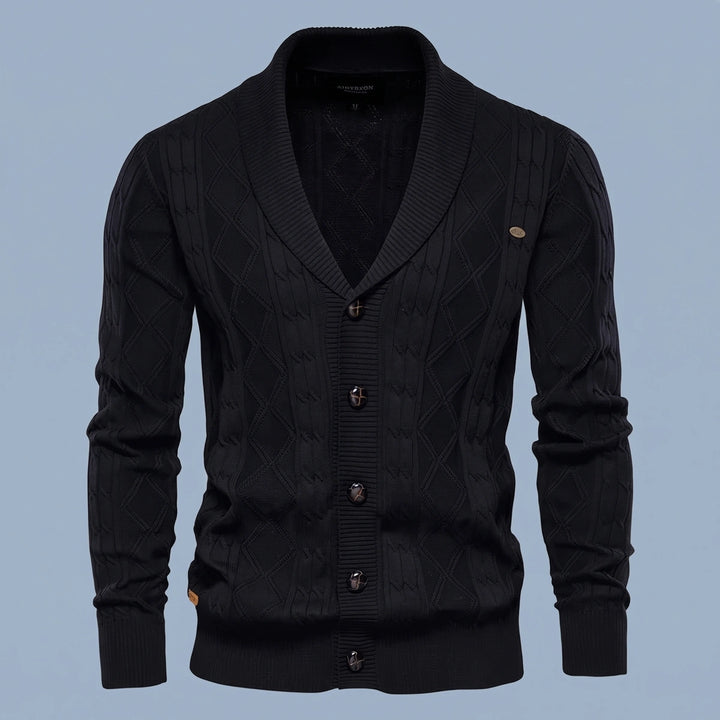 Clark Cotton Diamond Cable Cardigan - Black